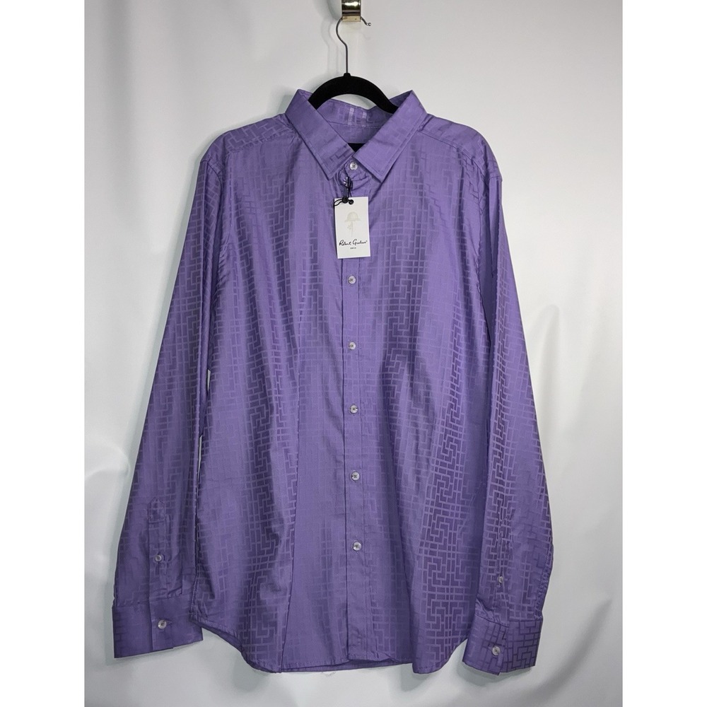Robert Graham Shirt Amory Tailored Fit Men's 2XL Long Sleeve Button Down Purple